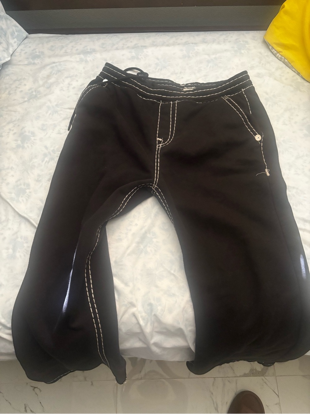 True Religion Black Jogger Pants with Contrasting White Stitching